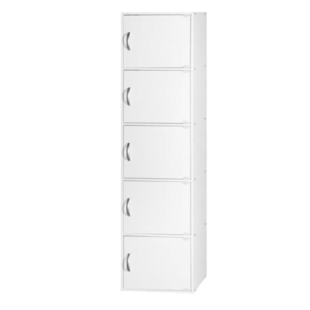 Hodedah 59 x 11.75 x 15.9 in. 5-Shelf & 5-Door Bookcase, White HID5 WHITE